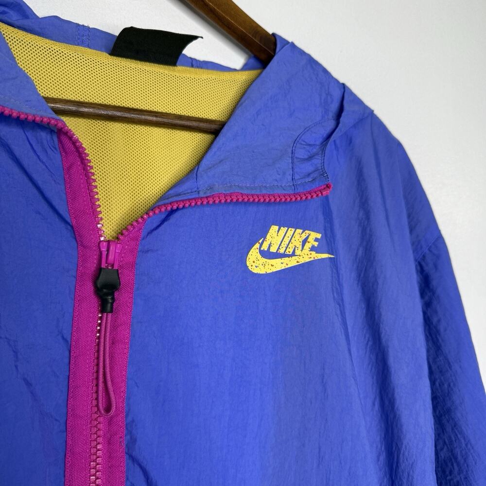 Nike Windbreaker Jacket Size 2X Colorblock Purple Yellow Retro Sporty Hooded